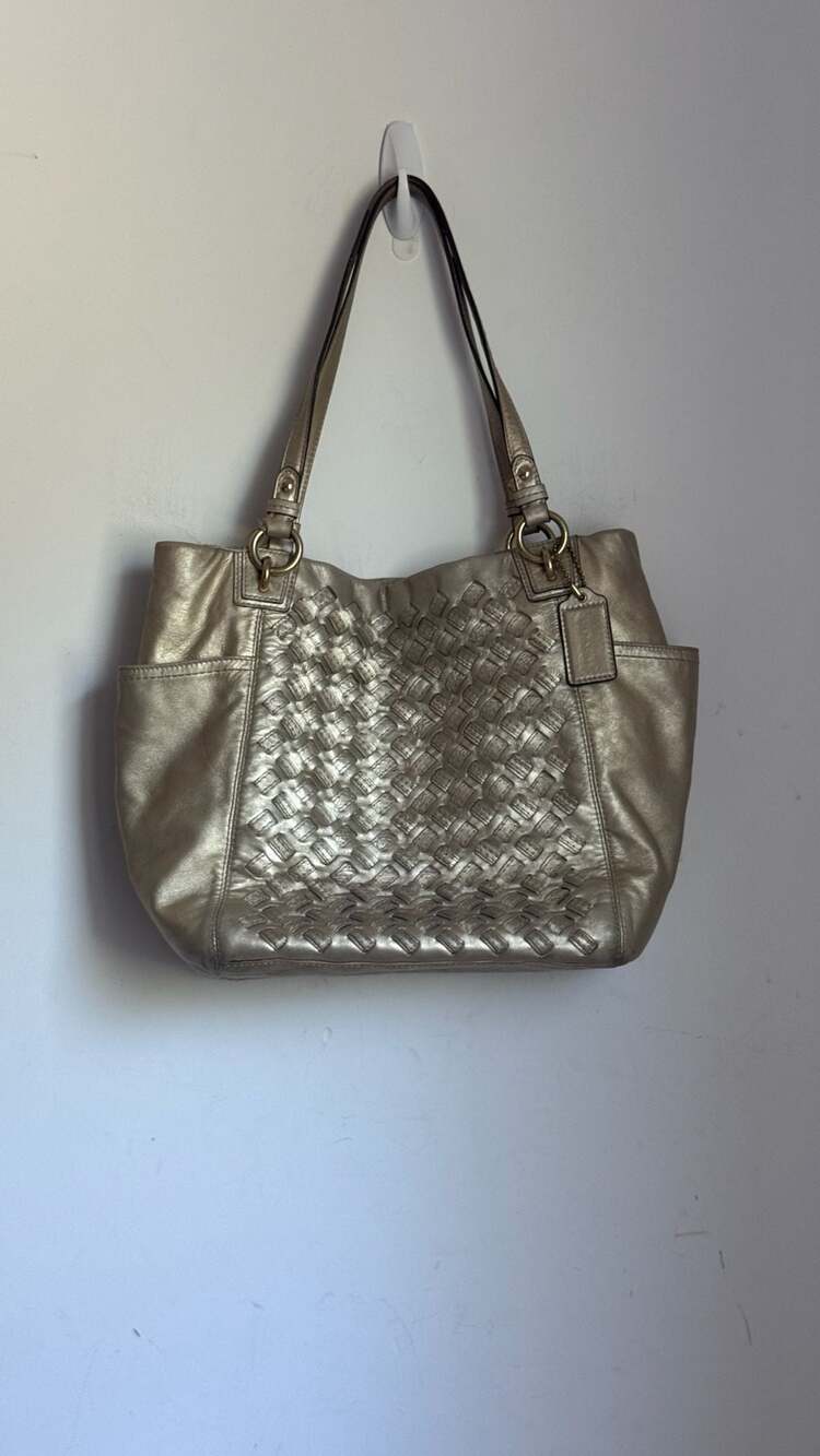 Coach Peyton North South Woven Metallic Gold Leather Tote Handbag F17099